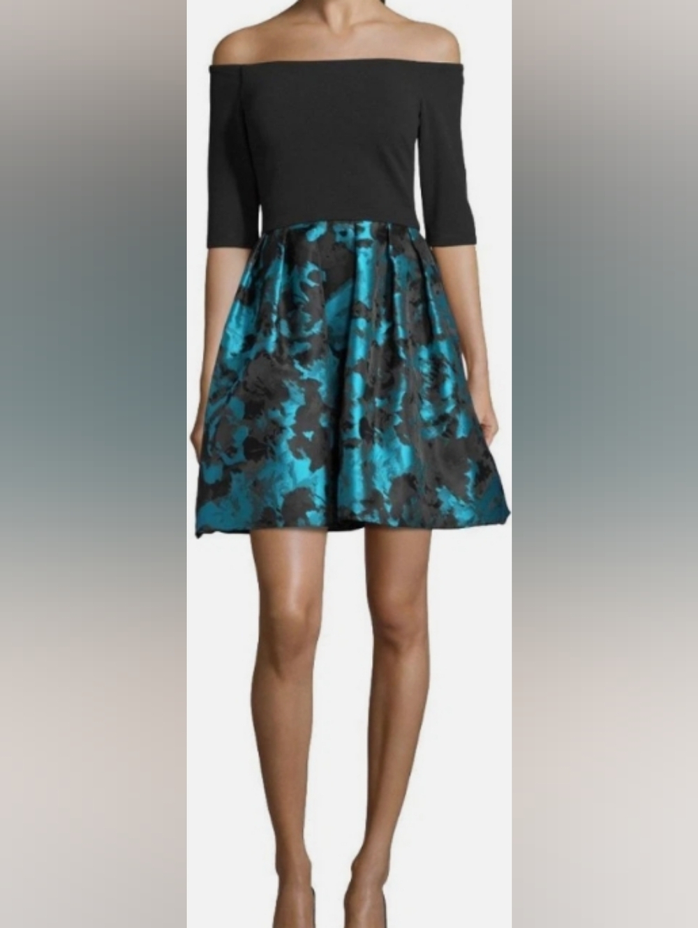 BETSY & ADAM Women's Petite Off- the-shoulder Jacquard Fit & Flare Dress Size 8